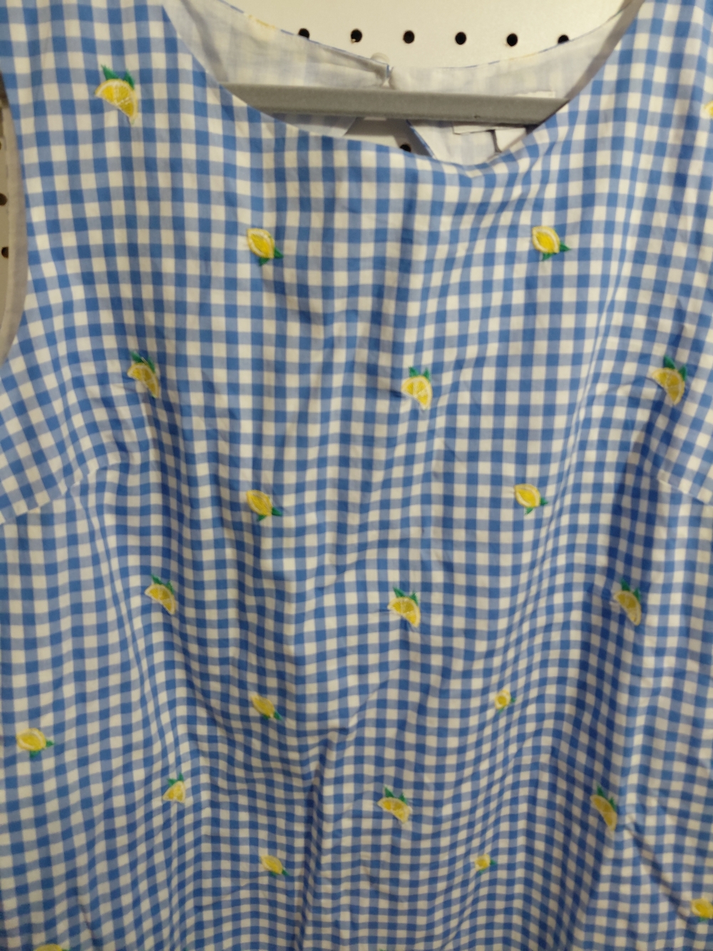 Kim Rogers Blue Gingham Sleeveless Shift Dress with Yellow Lemon Motif - Picture 3 of 5